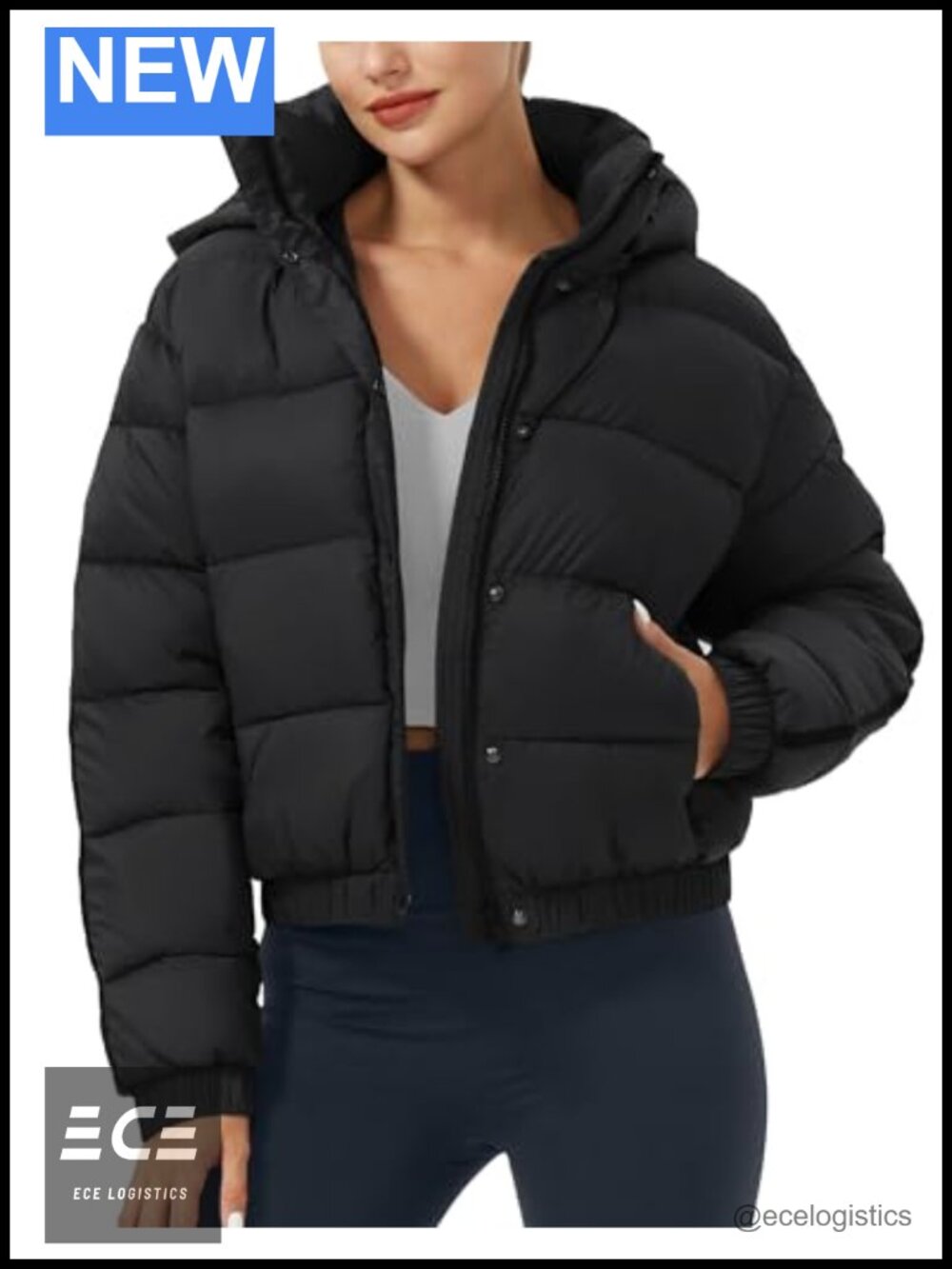 Cropped Puffer Jacket Hooded Waterproof Quilted Winter Coat